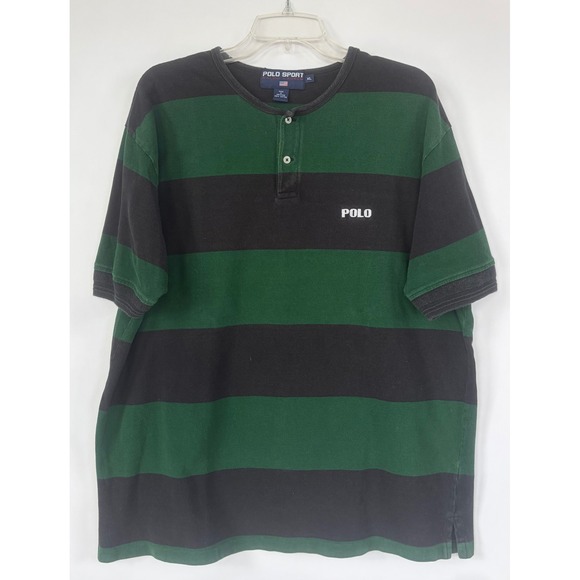 Polo Ralph Lauren Other - Polo Sport Ralph Lauren Mens XL Henley Shirt Green Navy Blue Striped Vintage